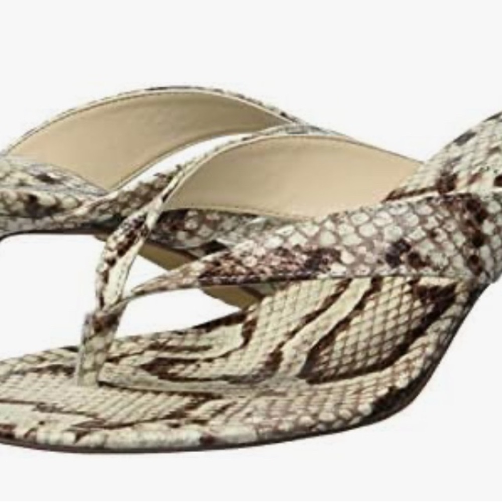 Vince Camuto Cream and Brown Sandals with Snakeskin Pattern